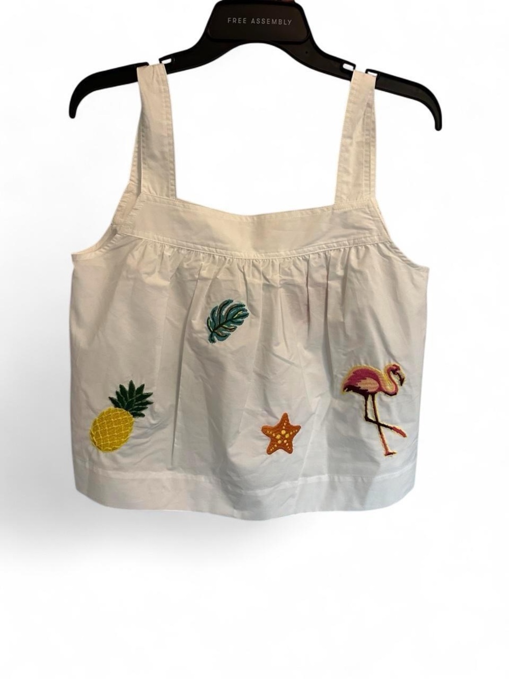 White Embroidered Tropical Tank Top - Flamingo & Pineapple